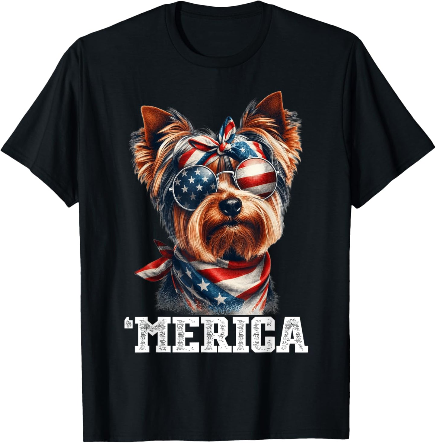 Patriotic Yorkshire Terrier Dog Merica USA Flag 4th Of July T-Shirt