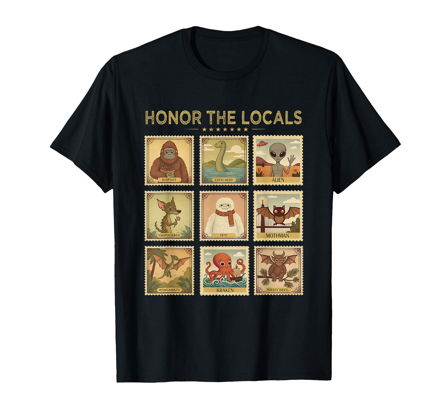 Retro Honor The Locals Bigfoot Big Foot Women Men Cryptid T-Shirt
