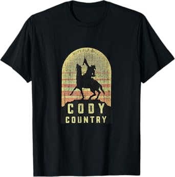 Vintage Cody Country T-Shirt - Unisex-Adults - Black - Small - Short Sleeve - Cotton 65%, Polyester 35%