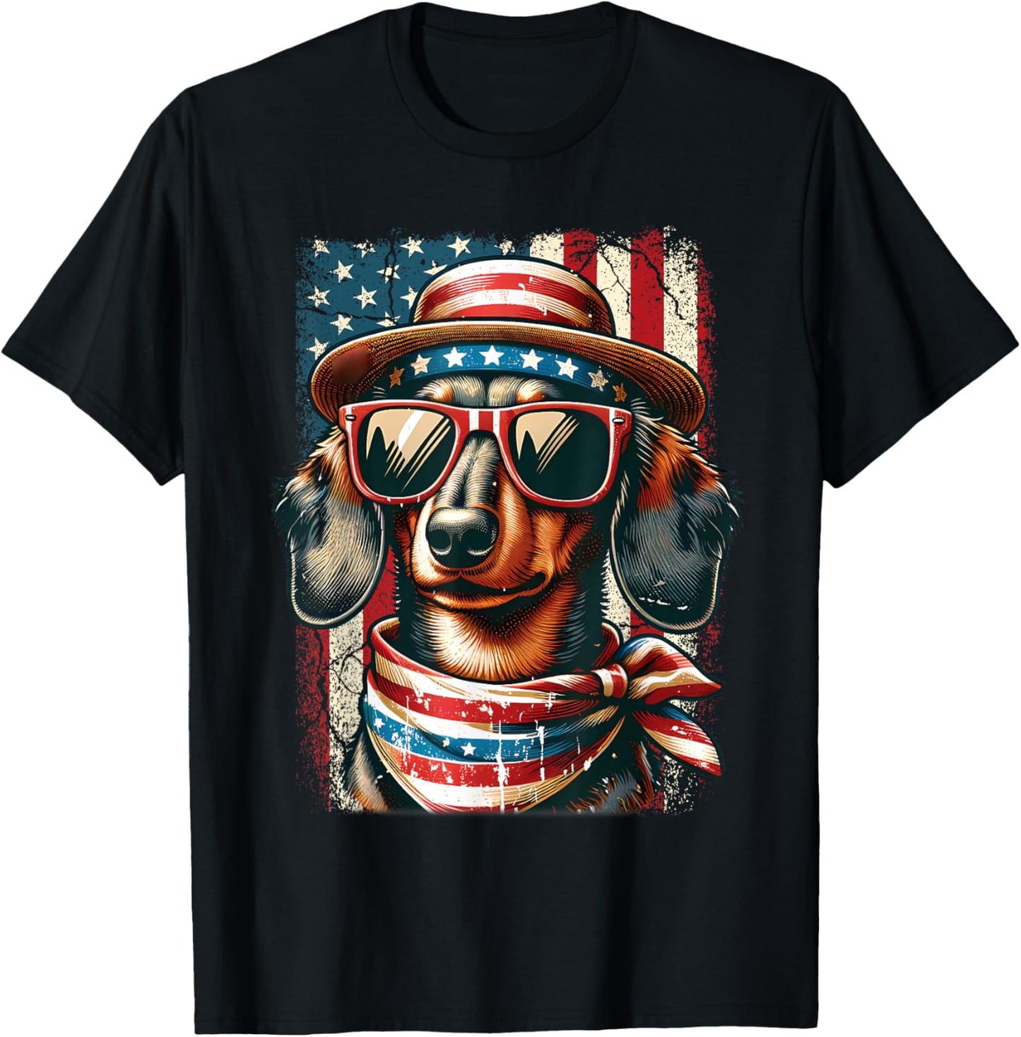 Cute Vintage Patriotic Dachshund Dog Retro 4th Of July USA T-Shirt