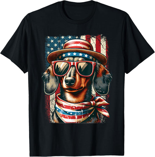 Cute Vintage Patriotic Dachshund Dog Retro 4th Of July USA T-Shirt