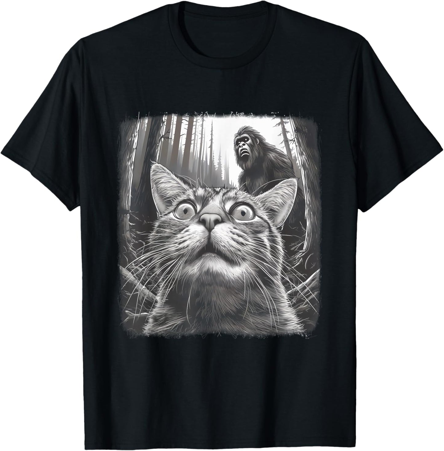 Surprised Scared Cat Selfie With Sasquatsch Bigfoot 0D4ERF T-Shirt