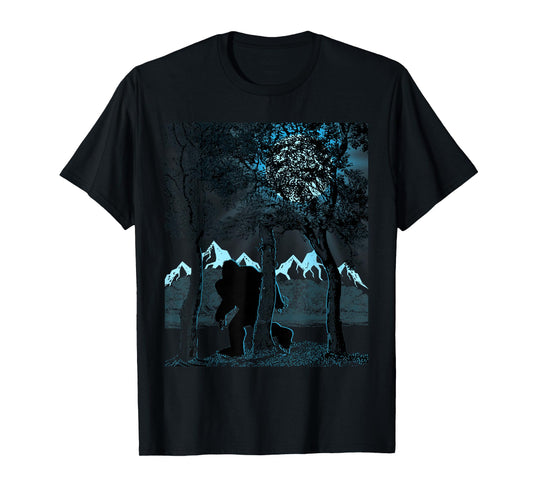 Bigfoot in the Forest Hiding Under the Moon T-Shirt