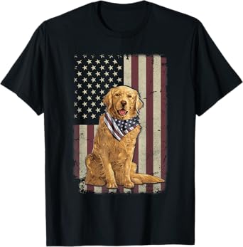 Golden Retriever American Flag Bandana 4th Of July Tshirt T-Shirt