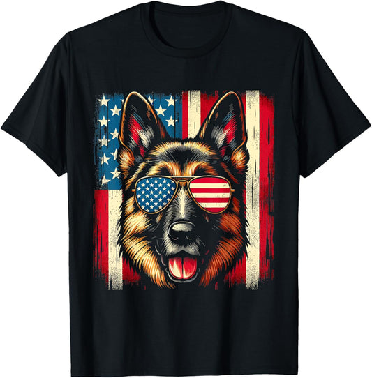 German Shepherd Dog Lover America US Flag 4th July Patriotic T-Shirt