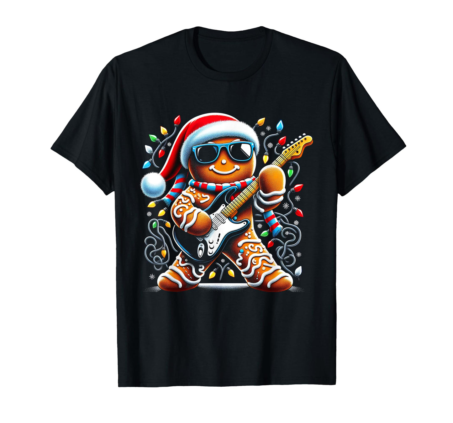 Rock Guitar Gingerbread Playing Guitar -Funny Christmas Xmas T-Shirt