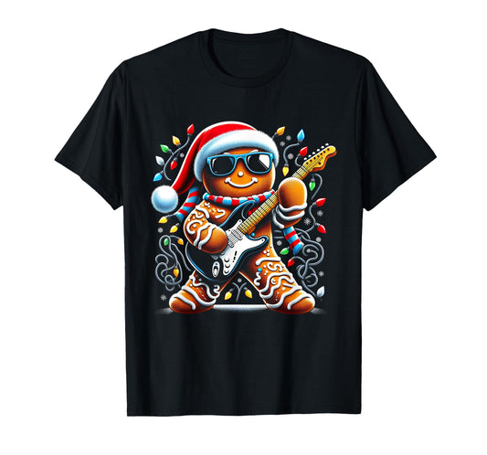 Rock Guitar Gingerbread Playing Guitar -Funny Christmas Xmas T-Shirt