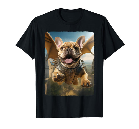 Frenchie Flying Cute Fantasy From Dog House to Sky Dragon Men Women Girls Kids T-Shirt