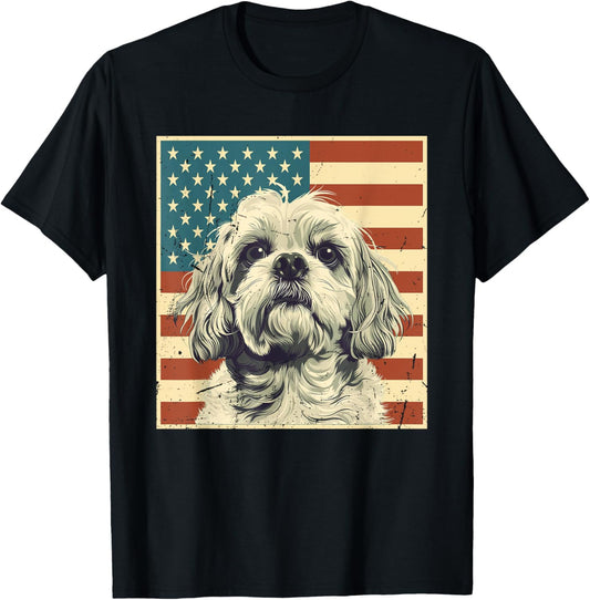 Cavachon Vintage USA American Flag Dog Lover 4th of July T-Shirt