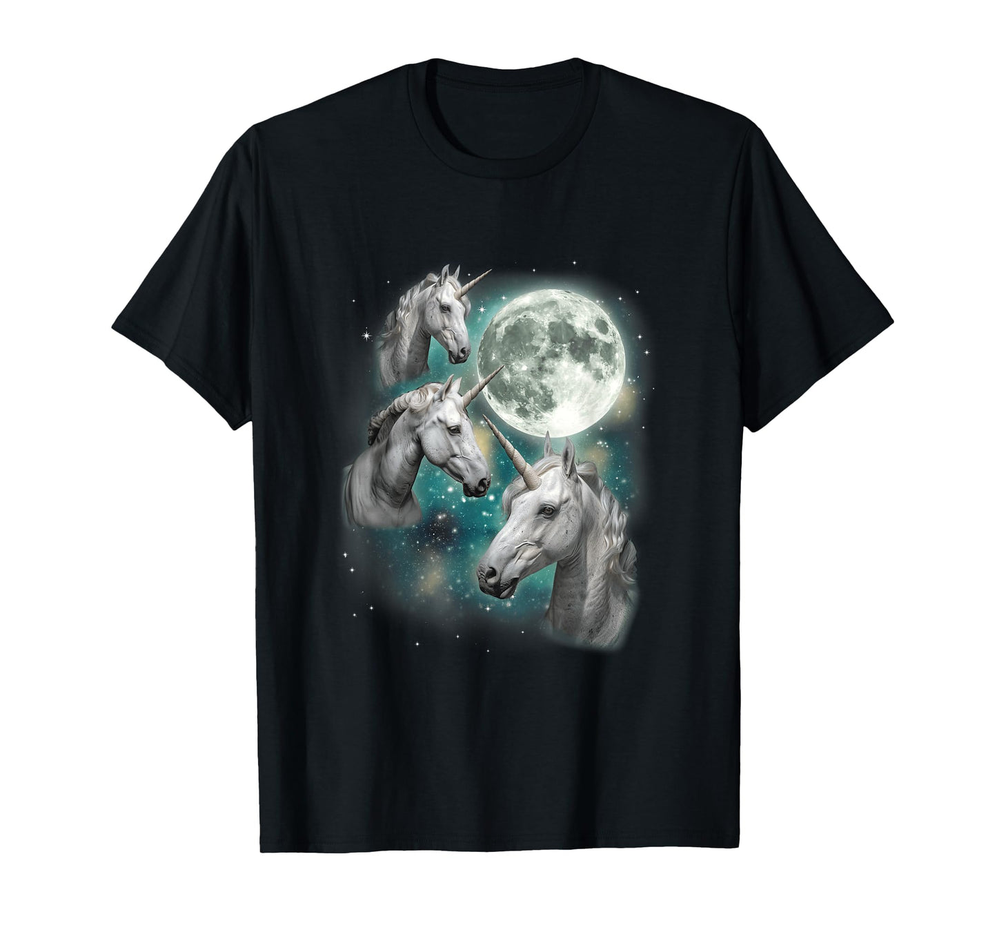 Three Unicorn Moon | 3 Magical Fantasy Mythic Horned Unicorn T-Shirt