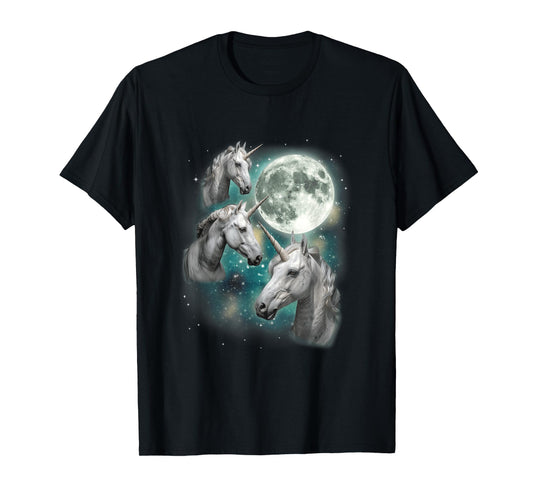 Three Unicorn Moon | 3 Magical Fantasy Mythic Horned Unicorn T-Shirt
