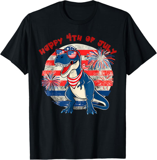Happy 4th Of July Boys Toddler Trex Dinosaur American Dino T-Shirt