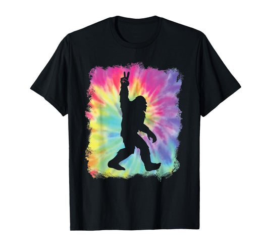 Bigfoot Sasquatch Peace Big Foot Squatch Tie Dye Rainbow Tee T-Shirt