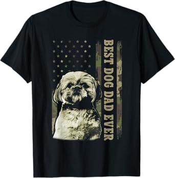 Best Shih Tzu Dad Ever Shirt, Camo American Flag Dog Dad T-Shirt