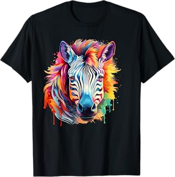 Stripped Pattern Colorful Zebra Horse Print Gift Adult Women T-Shirt