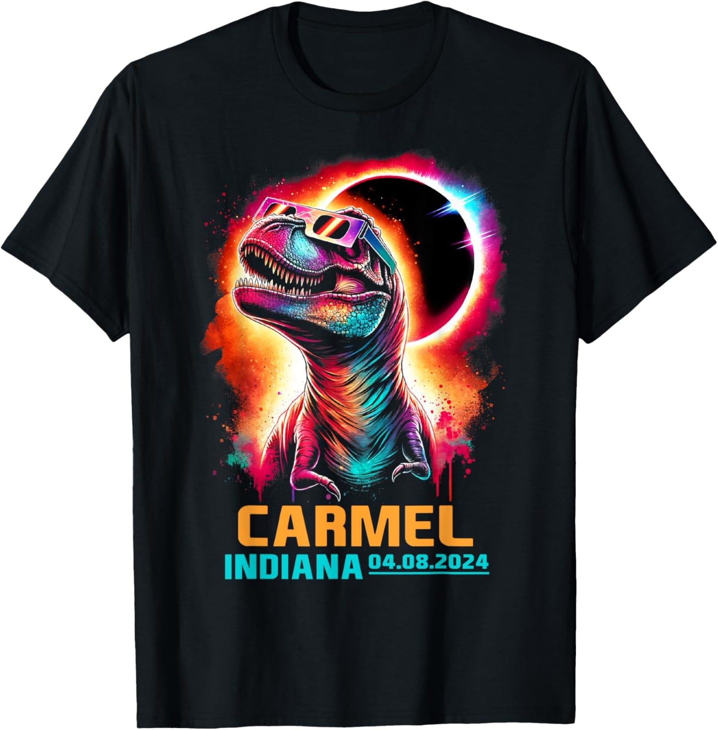 Carmel Indiana Total Solar Eclipse 2024 T Rex Dinosaur T-Shirt