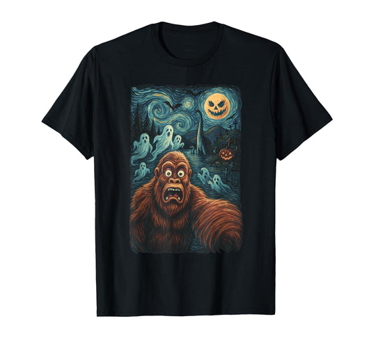 Bigfoot Selfie Shirt Starry Night Halloween Ghosts Tee T-Shirt
