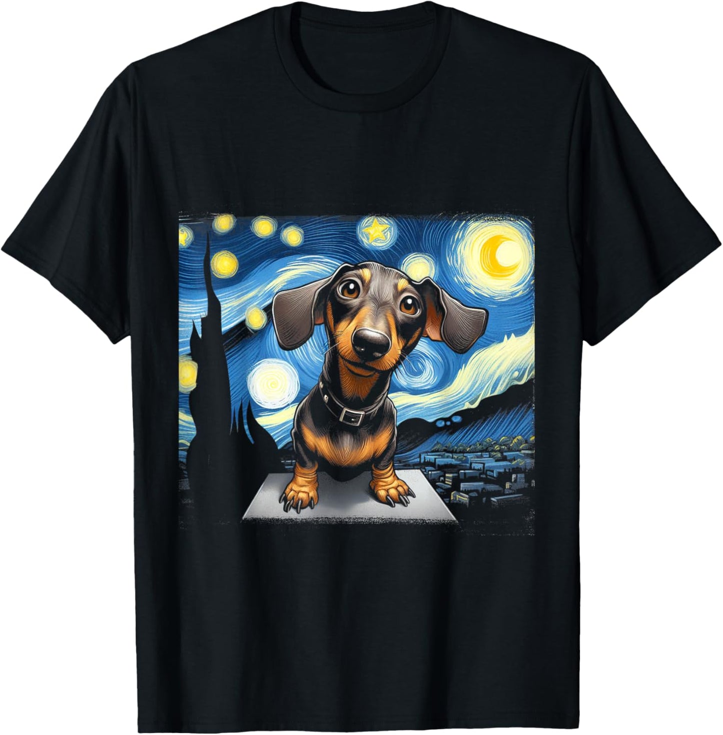 Funny Dachshunds Sausage Dogs in a Starry Night T-Shirt
