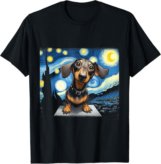 Funny Dachshunds Sausage Dogs in a Starry Night T-Shirt