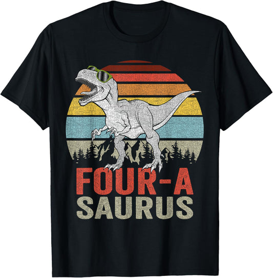 Four A Saurus Birthday T Rex Kids 4 Year Old 4th Dinosaur T-Shirt