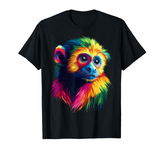 Colorful Capuchin Monkey Face Animal Lover Men Women Black T-Shirt