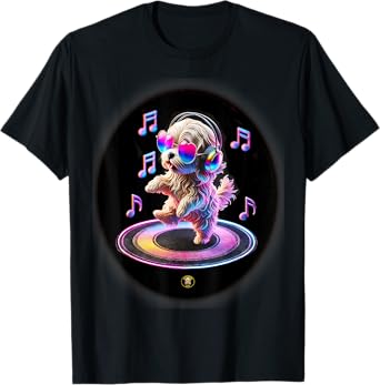 Adorable Dancing Dog with Glasses and Earphones - Dog Lovers T-Shirt