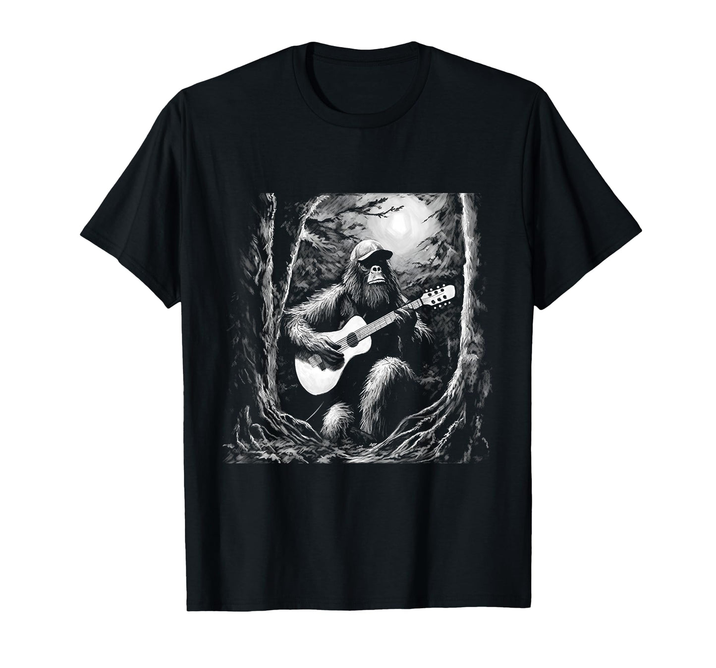 Bigfoot Playing Acoustic Guitar Funny Sasquatch Big Foot T-Shirt