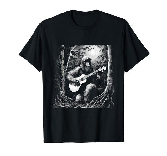 Bigfoot Playing Acoustic Guitar Funny Sasquatch Big Foot T-Shirt