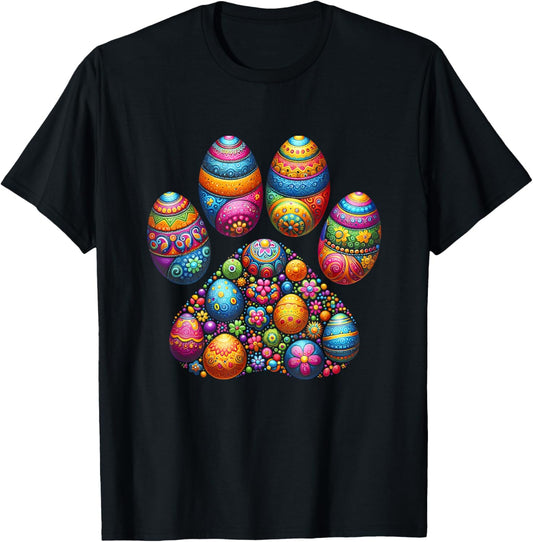 Colorful Eggs Dog Paw Print With Easter Eggs Easter Day T-Shirt