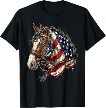 Horse Patriotic Equestrian American Flag USA Western Cowboy T-Shirt