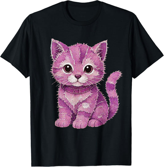 Funny Cat pattern denim patchwork Tee T-Shirt
