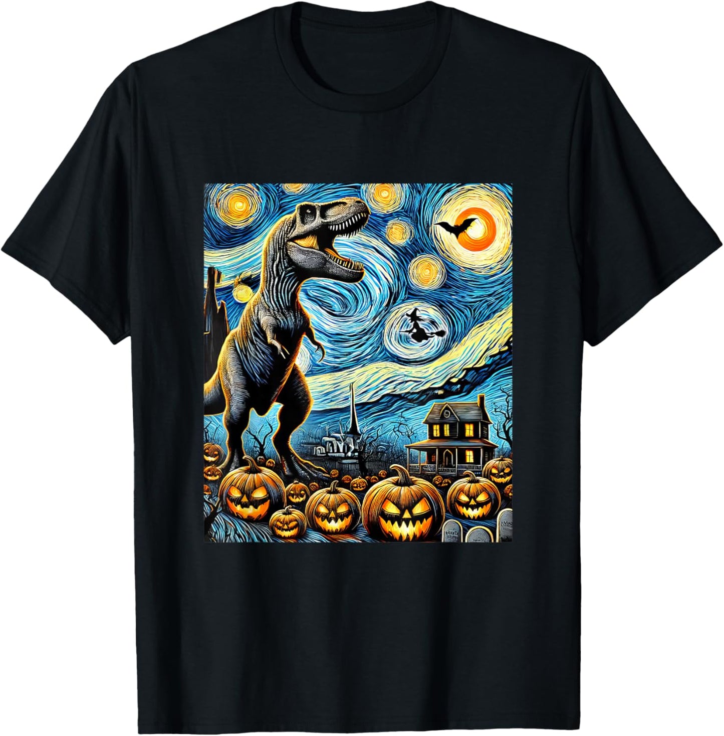T Rex Dinosaur Starry Night Pumpkin Spooky Halloween Costume T-Shirt