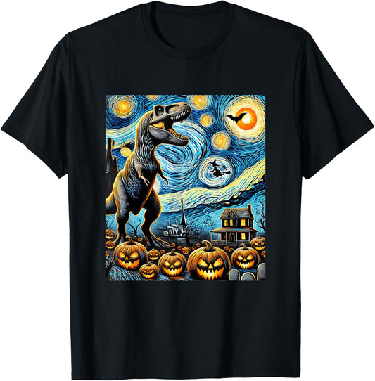 T Rex Dinosaur Starry Night Pumpkin Spooky Halloween Costume T-Shirt