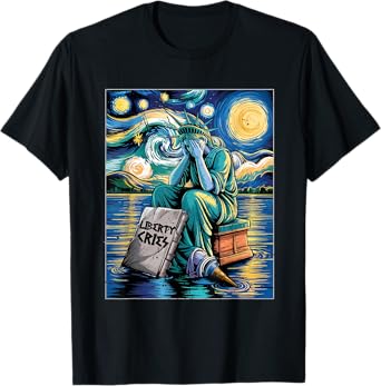 Funny Statue of Liberty Cries, Van Gogh Starry Night US Cry T-Shirt