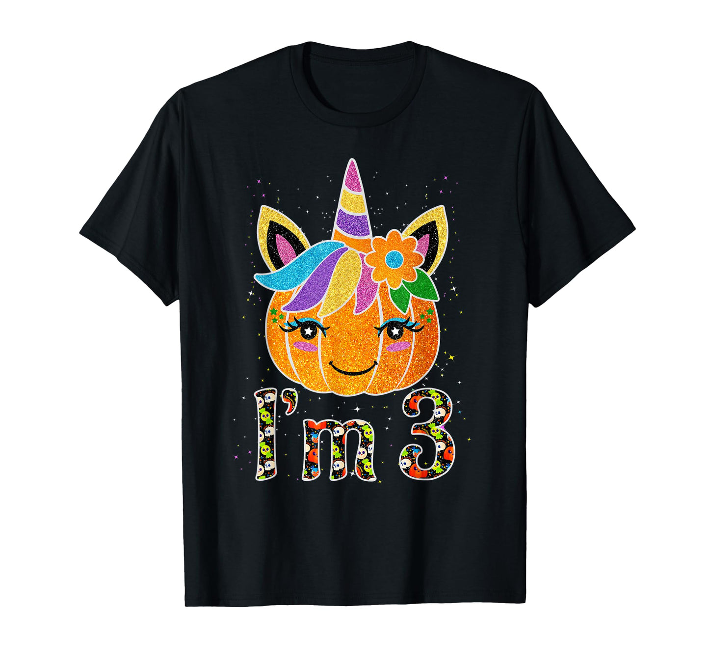 3 Years Old Unicorn Pumpkin Cute Design Birthday Halloween T-Shirt