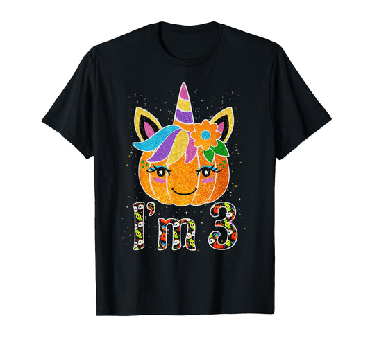 3 Years Old Unicorn Pumpkin Cute Design Birthday Halloween T-Shirt