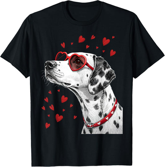 Dalmatian Heart Glasses Cute Valentine’s Day Dog Lover T-Shirt