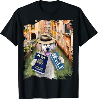 Golden Retriever Dog Tourist In Venice Italy Funny T-Shirt for Men Women Kids