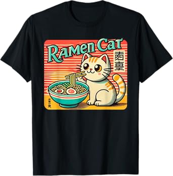 Retro Japanese Art Wildlife Noodle Lover Cute Ramen Cat T-Shirt