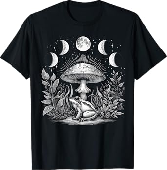 Cute Cottagecore Aesthetic Frog Mushroom Moon Frog T-Shirt
