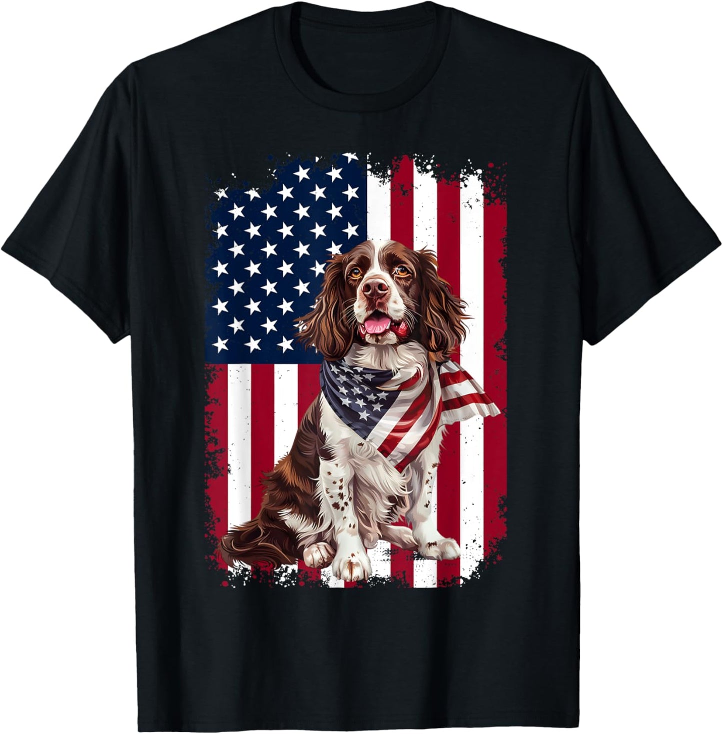 English Springer Spaniel Dog American Flag 4th Of July Gifts T-Shirt