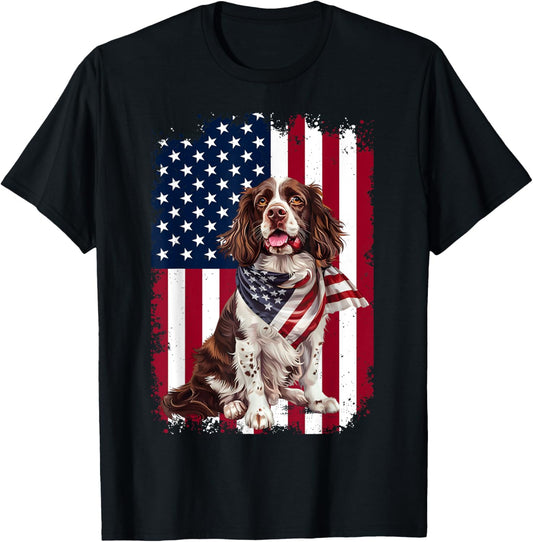 English Springer Spaniel Dog American Flag 4th Of July Gifts T-Shirt