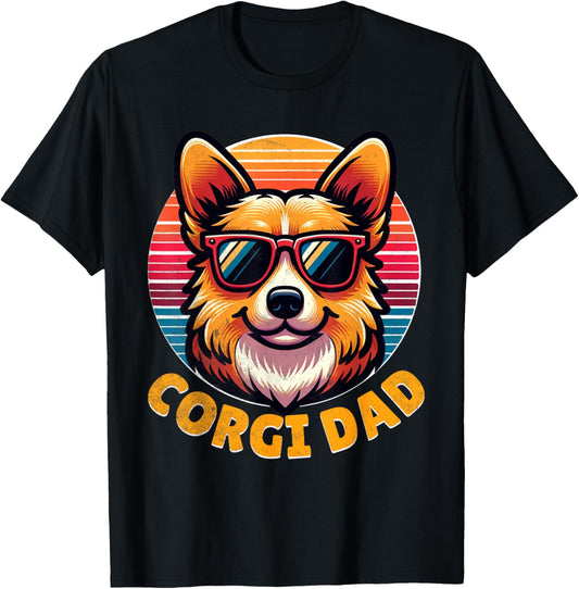 Corgi Dad Vintage Sunglasses Funny Corgi Dog Owner T-Shirt