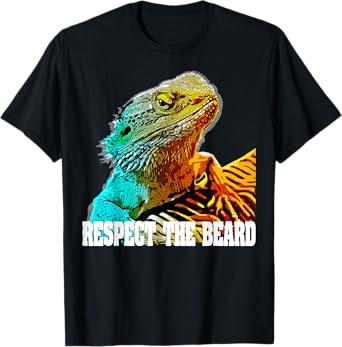 Bearded Dragon T-shirt Reptile Lizard Lover Shirts Respect The Beard T shirt Funny Bearded Dragon T-Shirt Unisex-Adults, Kids Black Short Sleeve Classic Fit Cotton Blend, Polyester Blend Small