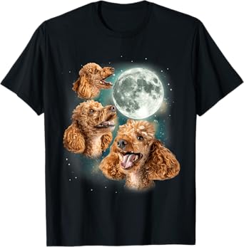 Three Poodle Moon | 3 Curly Canines Howling Weird Funny Meme T-Shirt