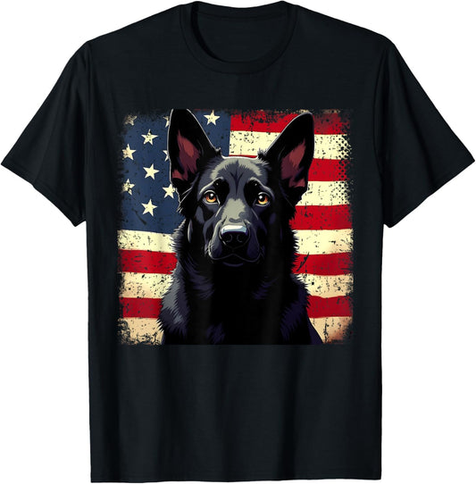 Patriotic Black German Shepherd USA American Flag Dog Lover T-Shirt