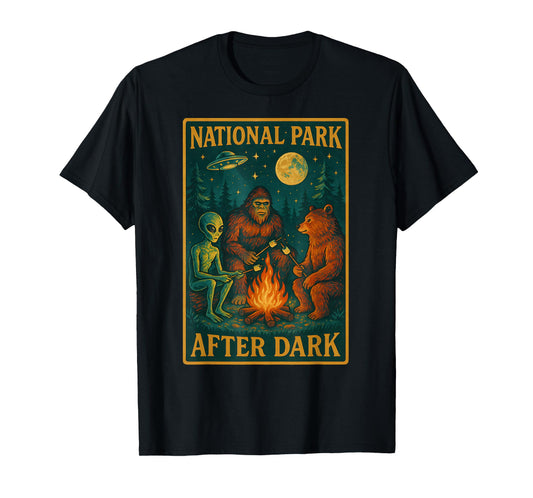 National Park After Dark Alien Bigfoot Bear Camping T-Shirt