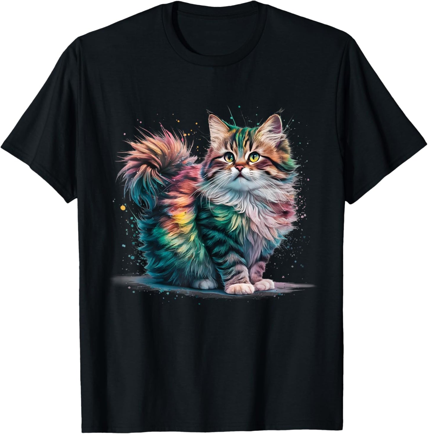 Cat Men Women Colourful Watercolour Cat T-Shirt