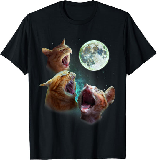 Three Orange Tabby Cats Howl At Moon 3 Wolfs - Funny Parody T-Shirt
