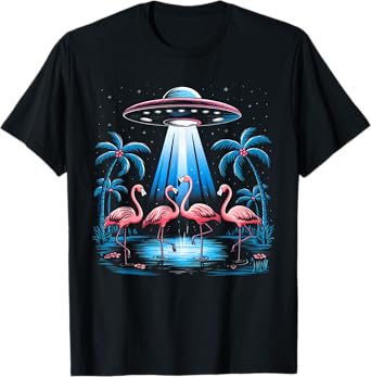 Flamingo Shirt Men Women Boys Girls Funny Alien Flamingo UFO T-Shirt
